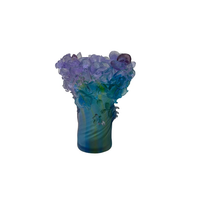 Purple Blue Green Crystal Glass Orchid Blossom Vase Display Art For Sale - Image 9 of 13