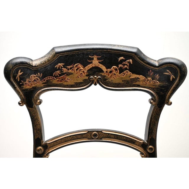 Antique Victorian Lacquered Chinoiserie Side Chairs, 1870, Set of 2 For Sale - Image 9 of 11