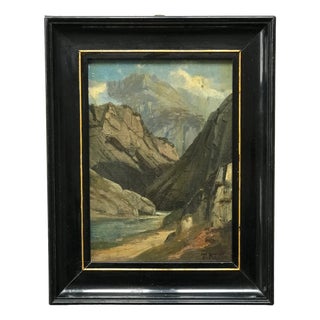 Theodor Köppen, Alpine Mountain Landscape, 1900, Oil Painting on Cardboard, Framed For Sale