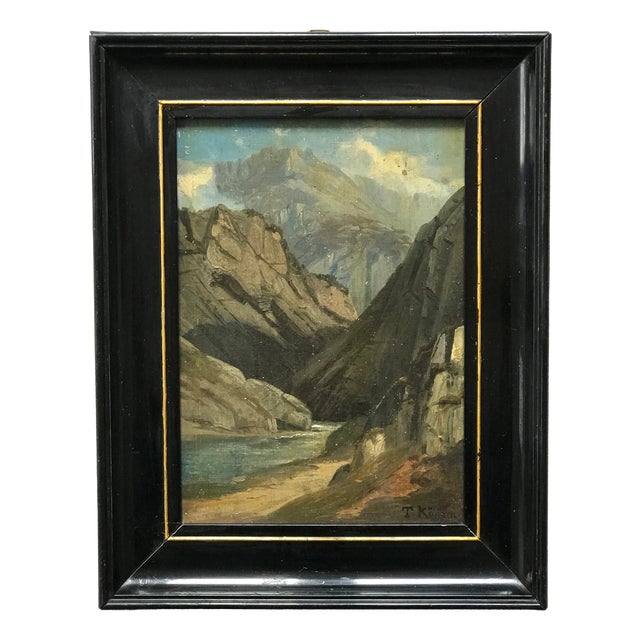 Theodor Köppen, Alpine Mountain Landscape, 1900, Oil Painting on Cardboard, Framed For Sale