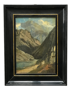 Theodor Köppen, Alpine Mountain Landscape, 1900, Oil Painting on Cardboard, Framed