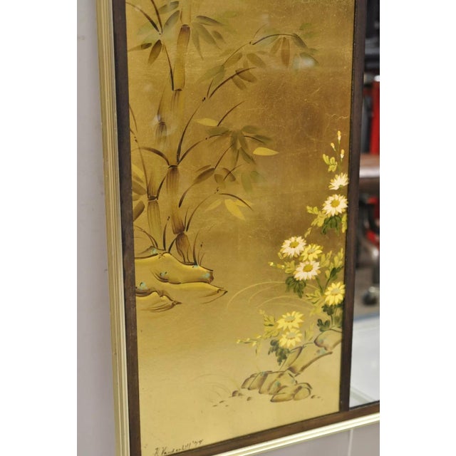 Labarge Vintage LaBarge Chinoiserie Floral Gold Gilt Decorated Rectangular Wall Mirror For Sale - Image 4 of 12
