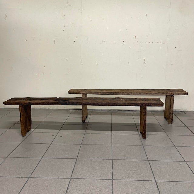 Brown 20th Century Folk Art Rustic Italian Wooden Benches, 1890s, Set of 2 For Sale - Image 8 of 18