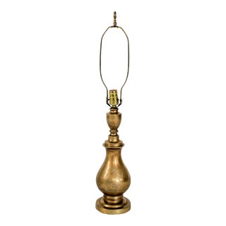 Vintage Brass Etched Asian Urn Table Lamp For Sale