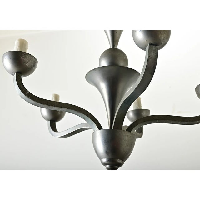 French Vintage Modern Pewter-Tone Chandelier For Sale - Image 12 of 12