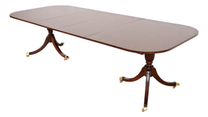 Councill Furniture Georgian Banded Mahogany Double Pedestal Extension Dining Table, Newly Refinished