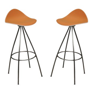 Pair Onda Barstools Orange Rubber & Steel Metal Jesús Gasca Stua Modern Chair B For Sale