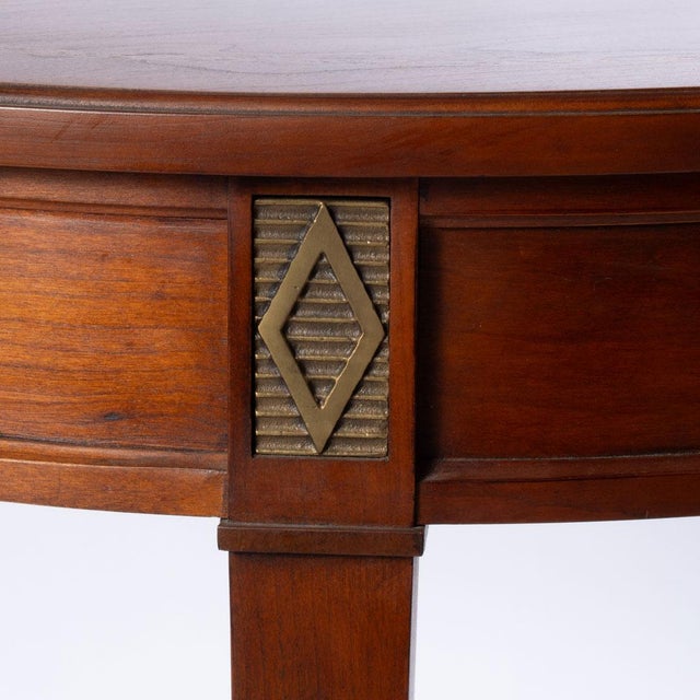 Brown Round Stickley Table With Brass Inlay For Sale - Image 8 of 12