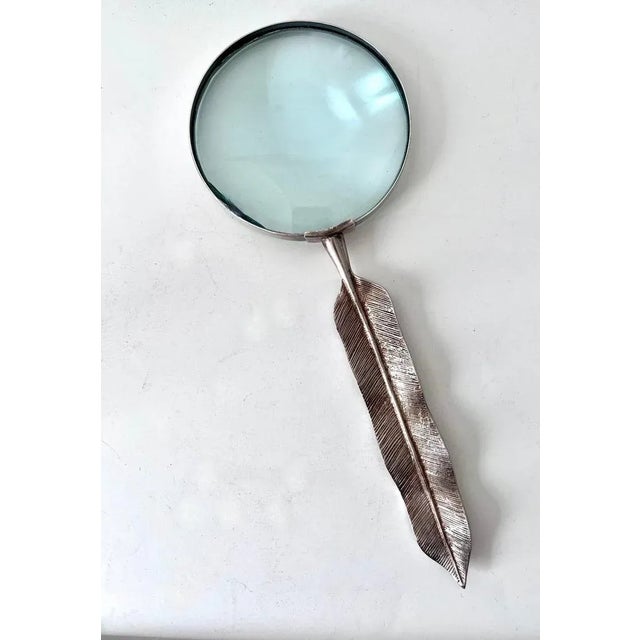 Metal Silver Magnifying Glass with a Feather Handle Letter Opener For Sale - Image 7 of 8