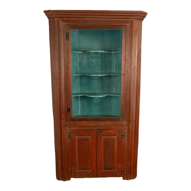 Antique American Painted Pine Federal Country Corner Cabinet Pennsylvania 1820 For Sale