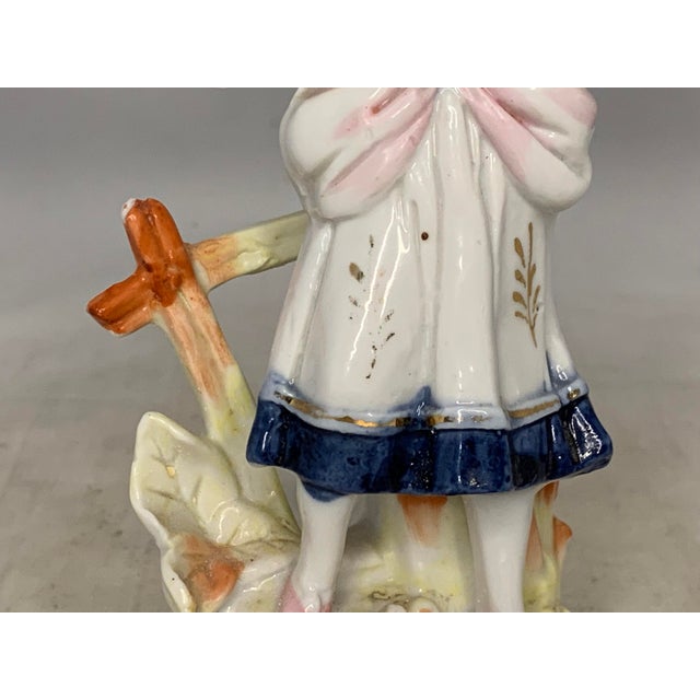 Traditional Antique German Bisque Figurine Spill Vase: Victorian Lady with Fan For Sale - Image 3 of 10