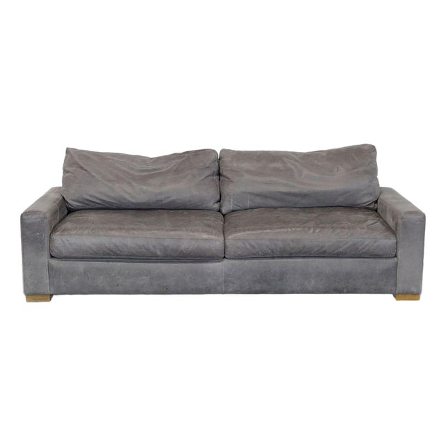 Restoration Hardware Maxwell 3-Seat Modern Gray Leather Sofa For Sale