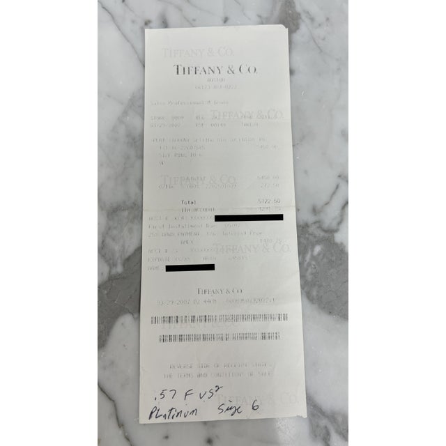 Tiffany & Co. Platinum .57 Ct F Vs2 Diamond Solitaire Engagement Ring W/Papers, Size 7 For Sale - Image 12 of 12