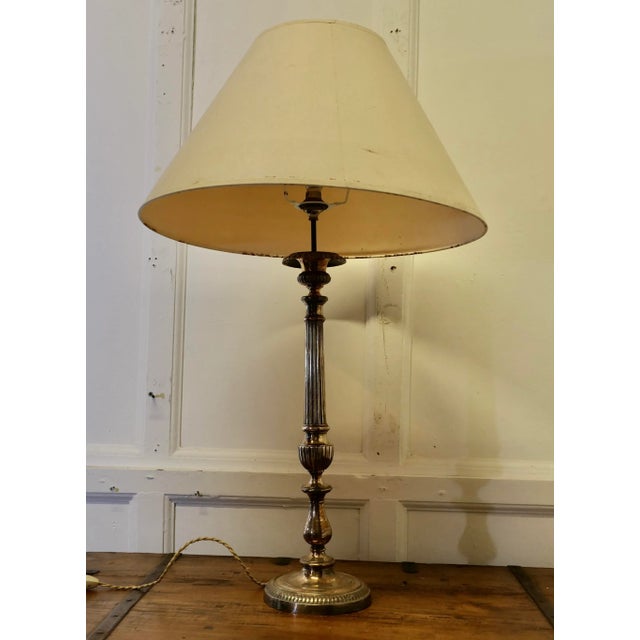 Tall French Silver-Plated Candlestick Table Lamp, 1890s For Sale - Image 6 of 7