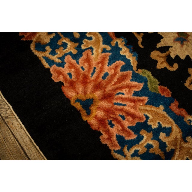 1920s 1920s Traditional Navy Floral Knotted Wool Antique Chinese Room Size Carpet Rug For Sale - Image 5 of 9