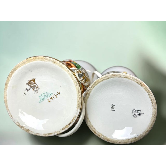 Portuguese Porcelain Hand Painted Table Lamps by Alcobaça Porcelain Factory, Set of 2 For Sale - Image 11 of 18