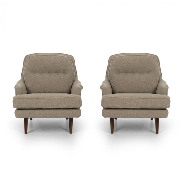Brown Edward Wormley for Dunbar Lounges Chairs in Knoll Boucle - A Pair For Sale - Image 8 of 12