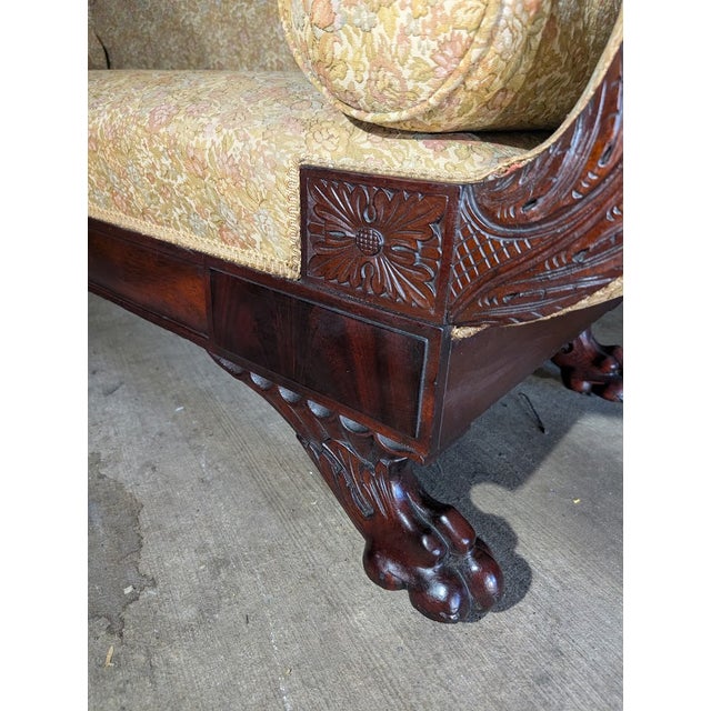 Traditional Antique American Empire Mahogany Settee With Scrolled Arms and Claw Feet For Sale - Image 3 of 9