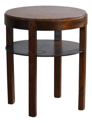 Art Deco Round Side Table in Beech & Marble Top, 1940s