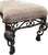 A beautifully detailed 1980s vintage bench with an ornate Baroque-inspired wrought iron base and richly textured tapestry-...