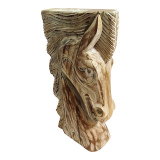 1960s White Washed Hand Carved Wooden Horse Head For Sale
