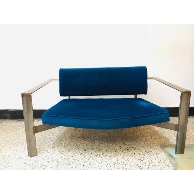 Vintage Velvet & Steel 2-Seater Sofa, 1980s For Sale - Image 13 of 13