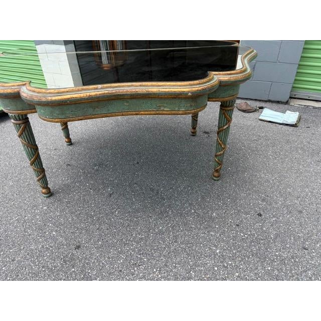 Antique Style Italian Baroque Venetian Hand Painted Aged Glass Top Dining Table For Sale In West Palm - Image 6 of 7