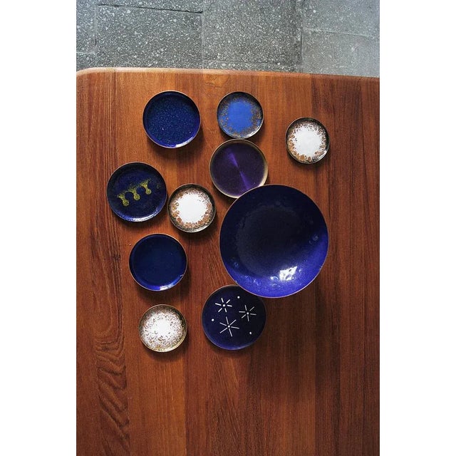 Vintage Brass & Enameled Plates, Set of 10 For Sale - Image 6 of 6