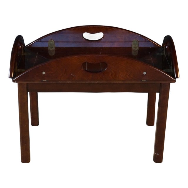 1991 Vintage Bombay Co Campaign Style Cherry Finished Butler's Coffee Tray Table For Sale