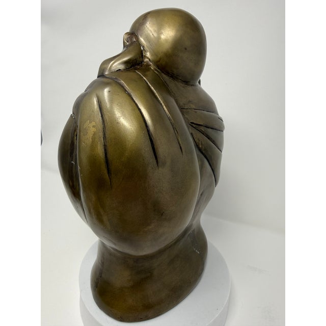 Metal Vintage Cast Brass Budai Laughing Buddha Sculpture For Sale - Image 7 of 10
