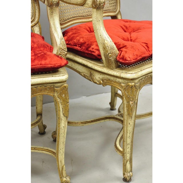 Vintage French Louis XV Style Cream Painted Carved Wood Cane Arm Chairs - A Pair For Sale - Image 14 of 18