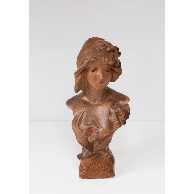 Brown Art Nouveau French Plaster Bust of a Young Woman, 1890s-1910s For Sale - Image 8 of 10