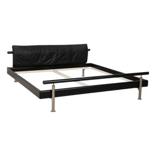 Black and Silver Leather and Wood Bed from Möller Design For Sale