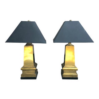 1960s Hollywood Regency Brass Obelisk Table Lamps - a Pair For Sale