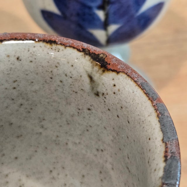 Mid 20th Century Otagiri Mid Century Modern Blue Floral Stoneware Chalice Pedestal Goblets Wine Glasses - Set of 5 For Sale - Image 9 of 9