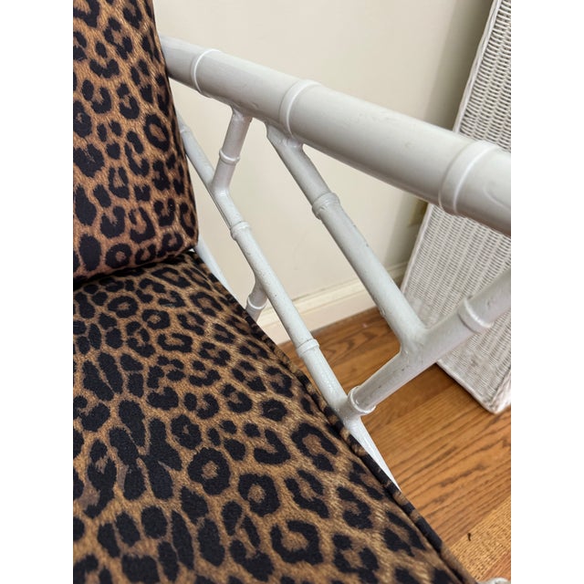 Ornamental & Decorative Materials Mid 20th Century Vintage Faux Bamboo Iron Chinoiserie Loveseat Settee With Leopard Print Cushions For Sale - Image 7 of 12