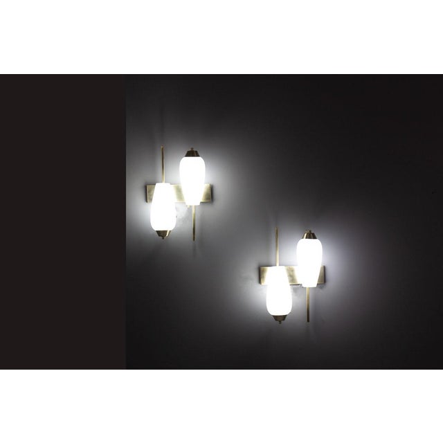 Brass and Opaline Glass Wall Sconces, France, 1950s, Set of 2 For Sale - Image 9 of 10