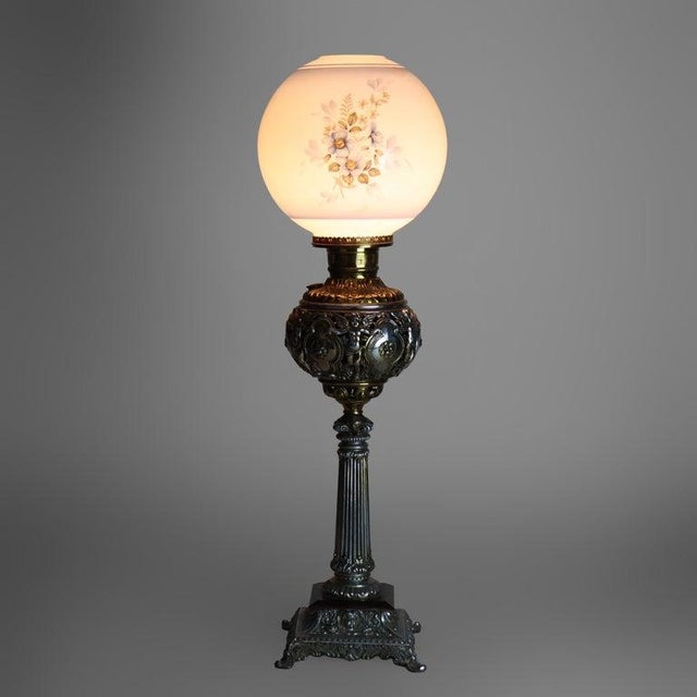Antique Classical Brass & Figural Silver Gilt Bronze Converted Gass Lamp C1900 For Sale - Image 9 of 13