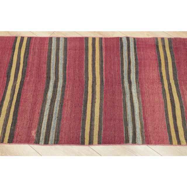 1960s Traditional Ethnic Natural Wool Red Striped Kilim Runner Rug For Sale - Image 12 of 13