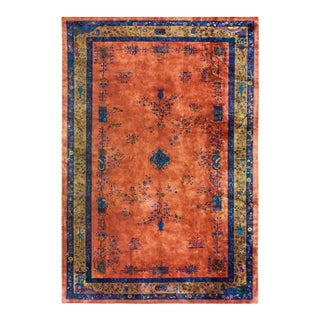 1920s Rich Red Big Size Floral Antique Wool Hand Knotted Art Deco Chinese Rug For Sale