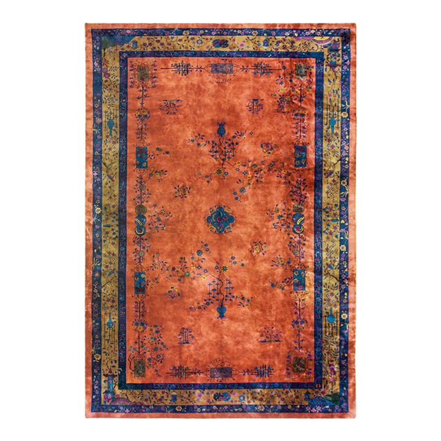 1920s Rich Red Big Size Floral Antique Wool Hand Knotted Art Deco Chinese Rug For Sale