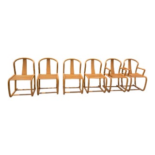 1970s Vintage Modern Dining Chairs Bent Wood by Tecnosedia, Italy Set of 6 For Sale