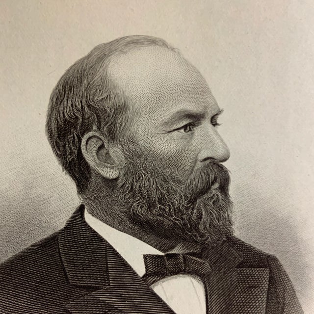 American 1881 James Garfield Portrait Steel Engraving Print For Sale - Image 3 of 4
