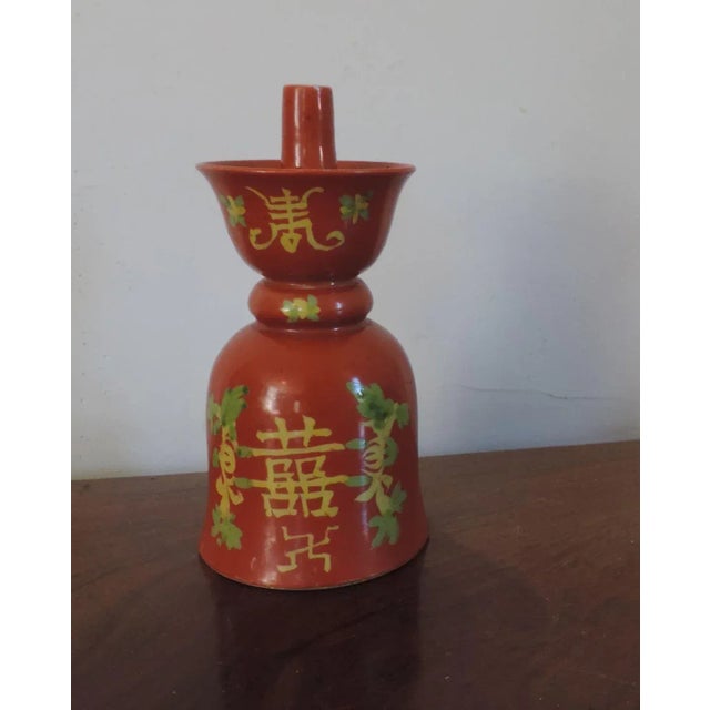 Ceramic 19th Century Chinese Coral Red Porcelain Candlestick For Sale - Image 7 of 11