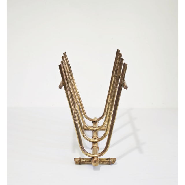 Mid-Century Modern Bamboo-Effect Brass Magazine Rack, Italy, 1970s For Sale - Image 4 of 14