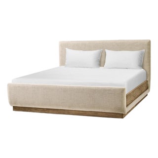 Contemporary Upholstered King Bed with Wood Base For Sale