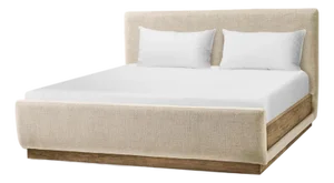 Contemporary Upholstered King Bed with Wood Base