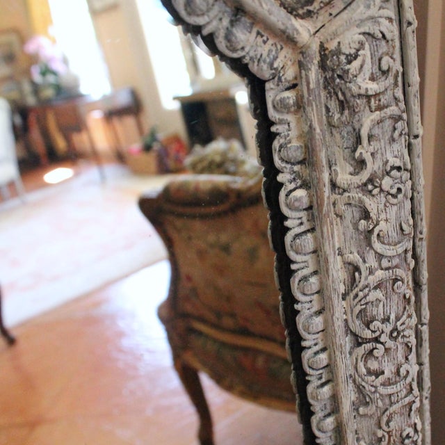 Dove Gray French Grey Painted Carved Oak Pier Mirror / Over Mantel Mirror For Sale - Image 8 of 16