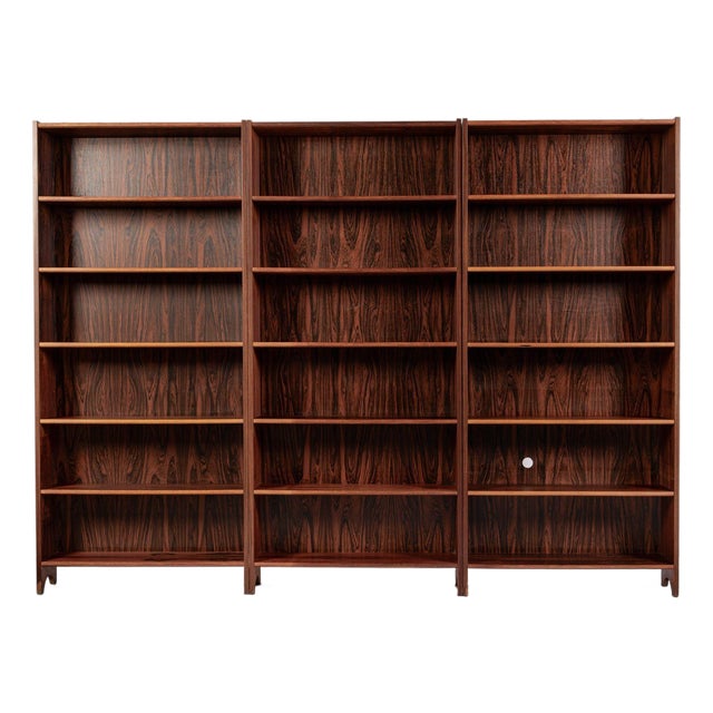 Set of 3 Mid Century Scandinavian Modern Tall Rosewood Bookcases For Sale