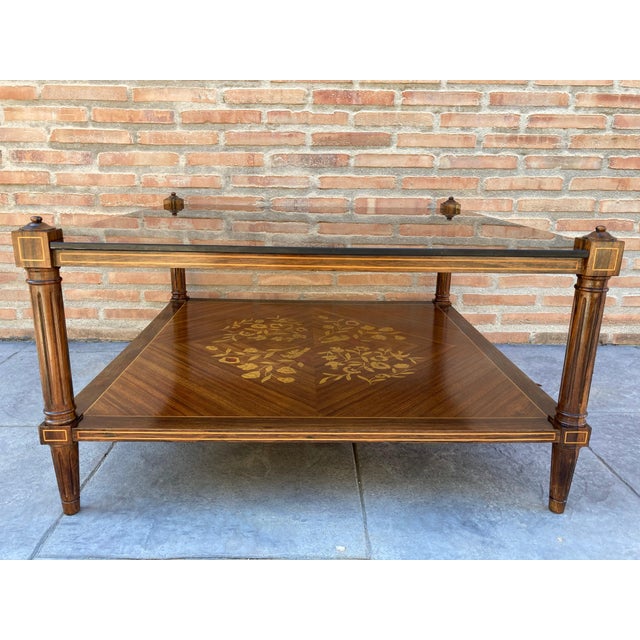 Mid Century Walnut Marquetry and Glass Side Table, Circa 1960 For Sale - Image 17 of 18